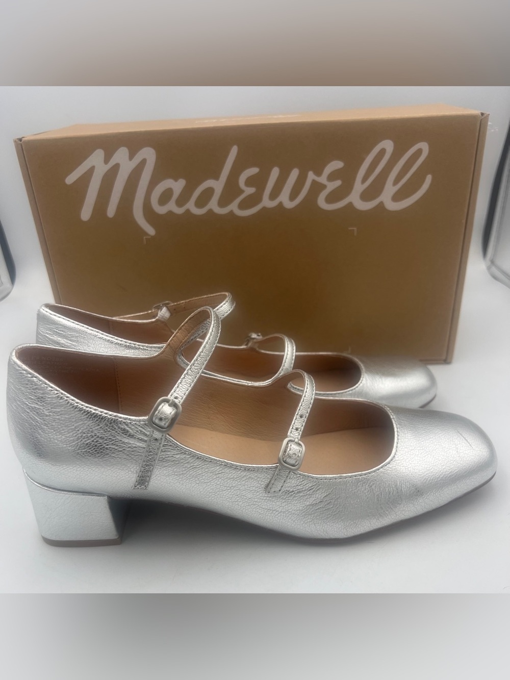 Madewell Nettle Mary Jane Metallic Leather Buckle Straps Silver Women’s 9M NWB